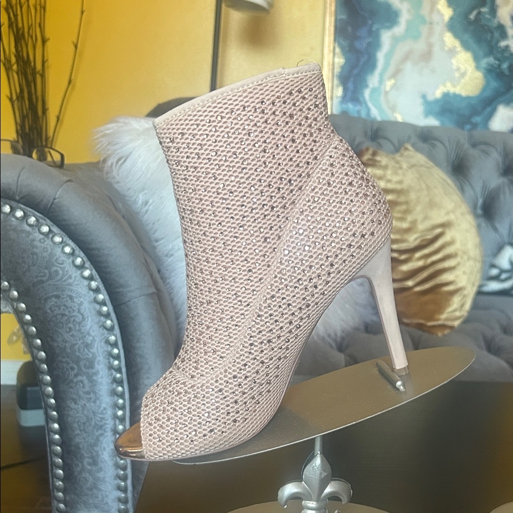 Elegant Cream Peep-Toe Ankle Boots - Picture 7 of 13